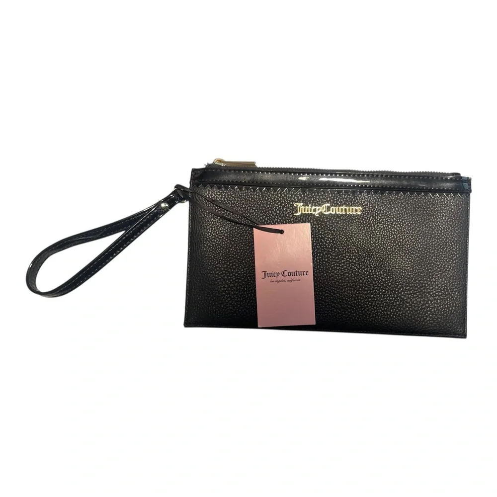 Juicy Couture Black Vegan Pebble Leather It’s A Man’s World Wristlet New W Tags